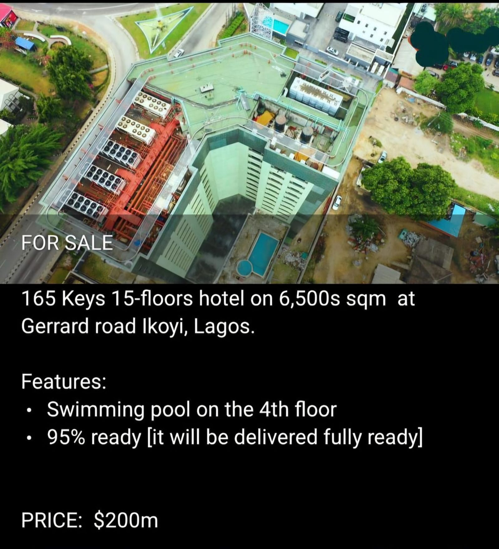 165 Keys 15-floors hotel on 6,500s sqm at Gerrard road Ikoyi, Lagos, Features: